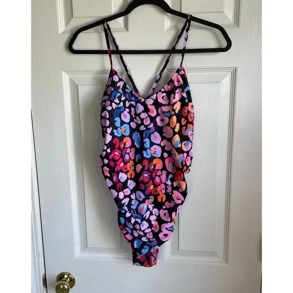 Cupshe One Piece Swimsuit NWOT Sz L Multicolored Leopard Print O Ring Cutout - Picture 6 of 14